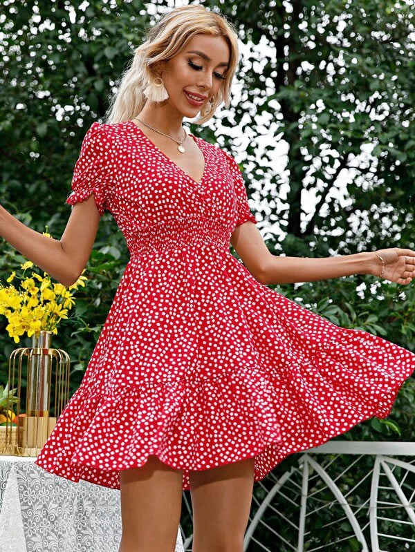 Ditsy Floral Shirred Waist A-line Dress