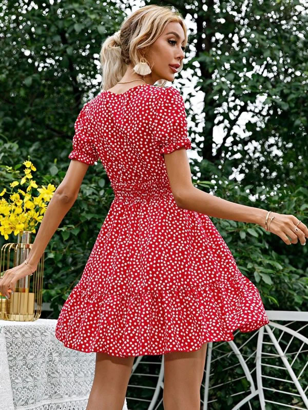 Ditsy Floral Shirred Waist A-line Dress