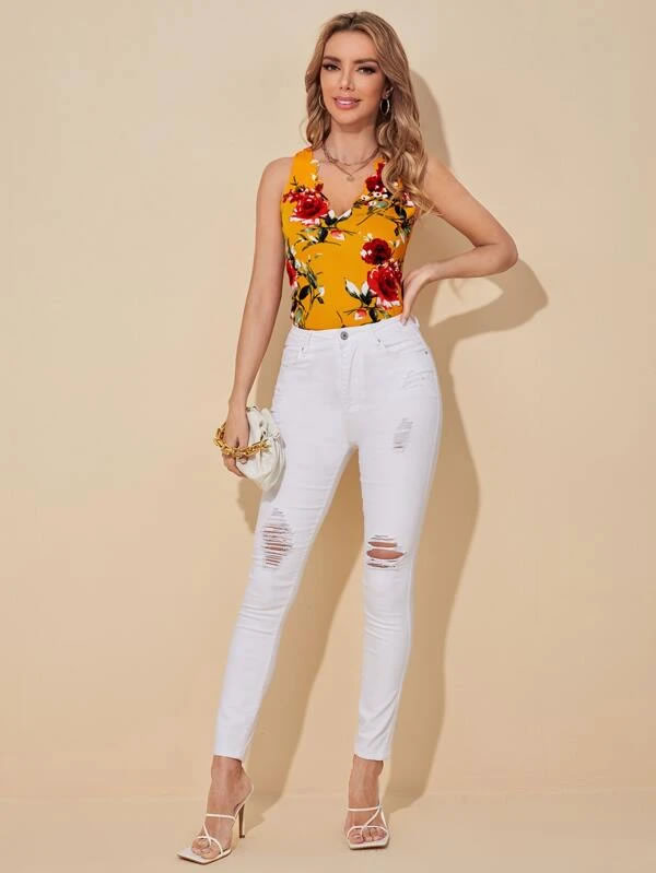 Floral Print Tank Crop Top