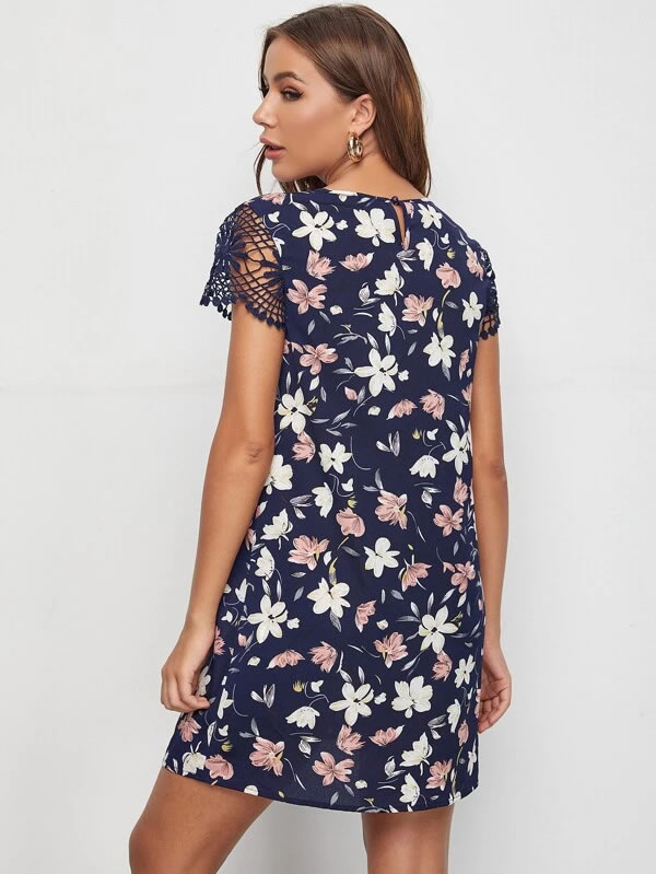 Keyhole Neck Floral Dress