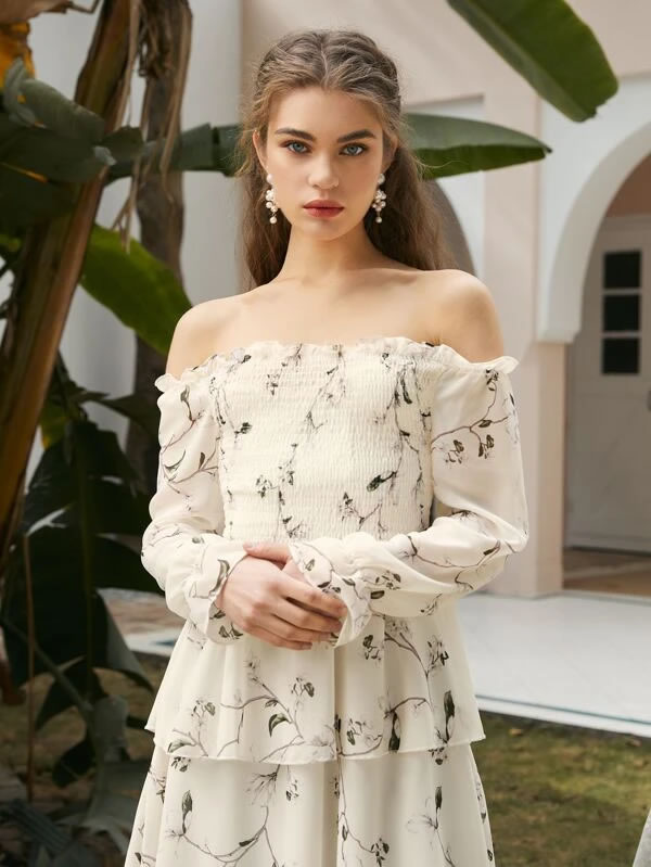 Floral Print Tiered Hem A-line Dress