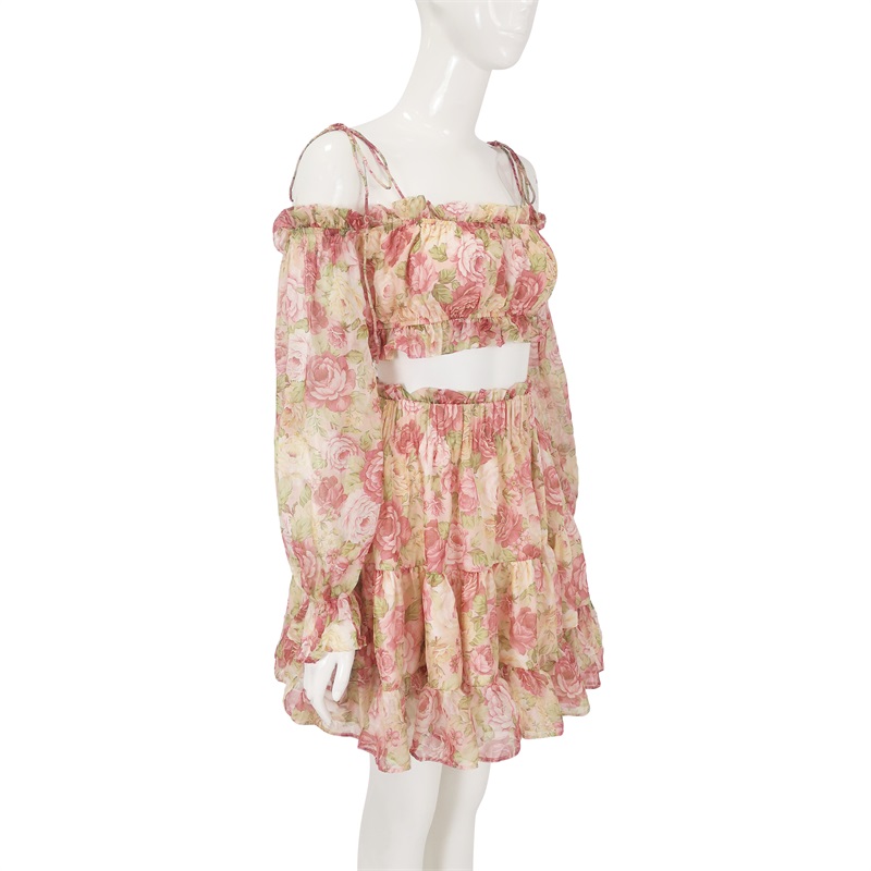 Floral printed two piece sets clothes