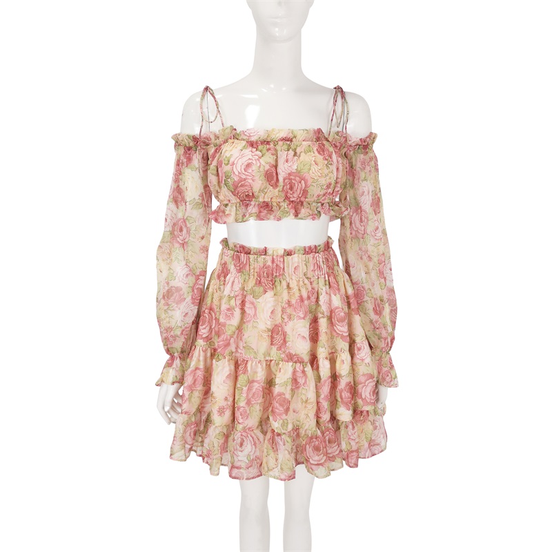 Floral printed two piece sets clothes