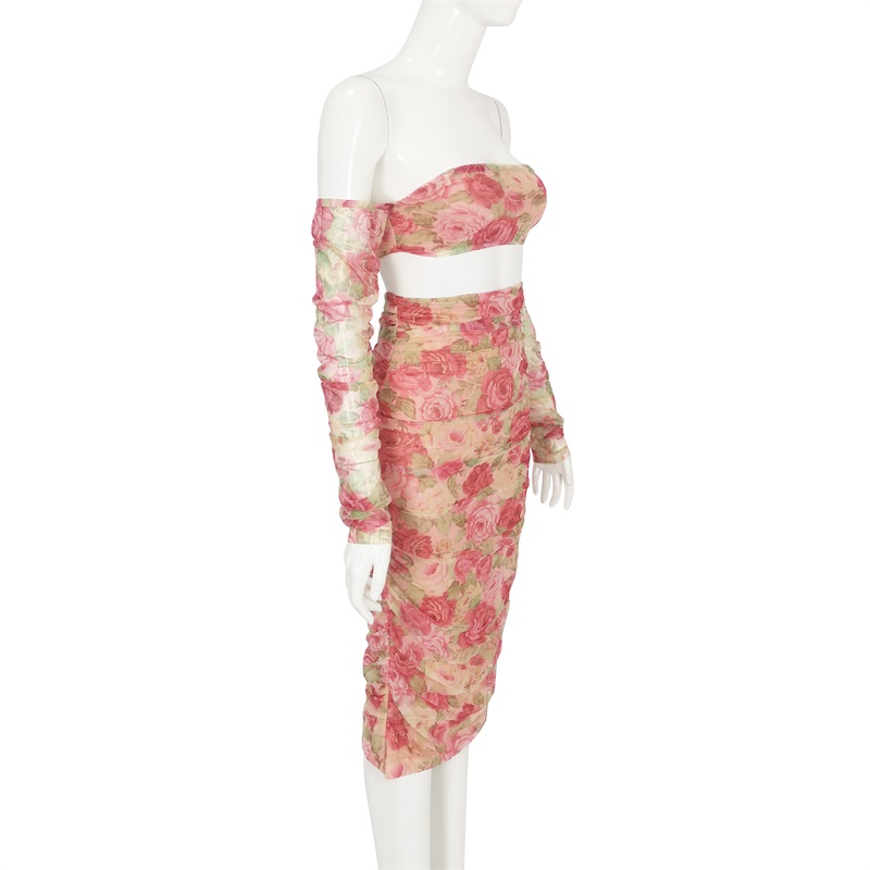 Floral printed mesh two piece sets