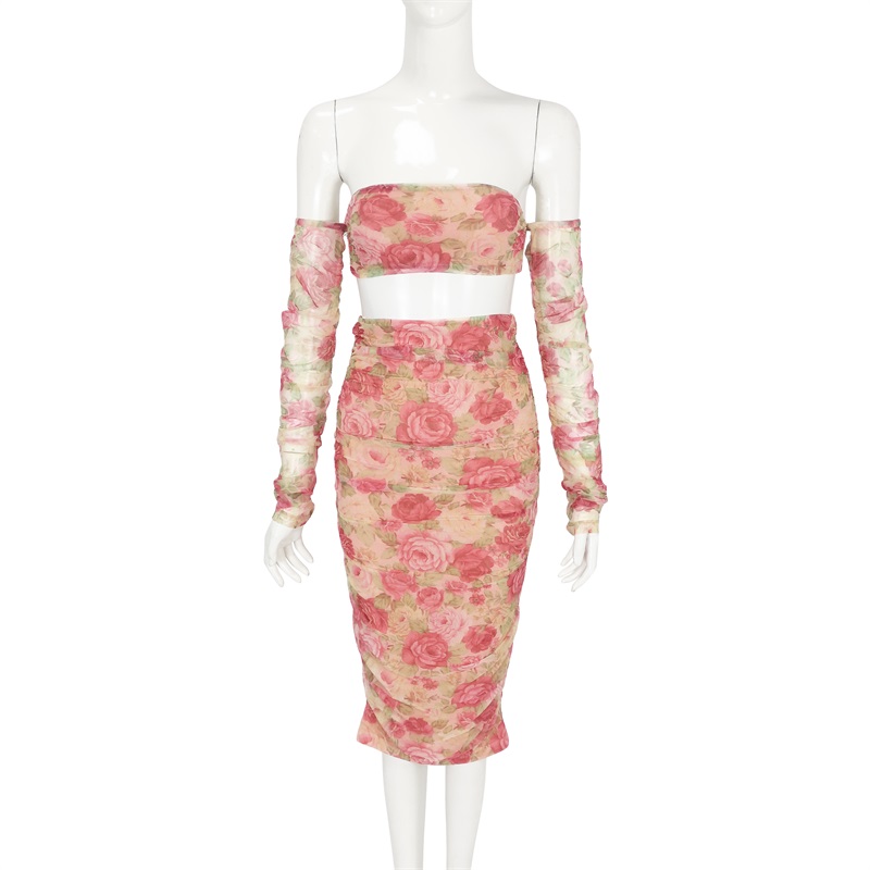 Floral printed mesh two piece sets