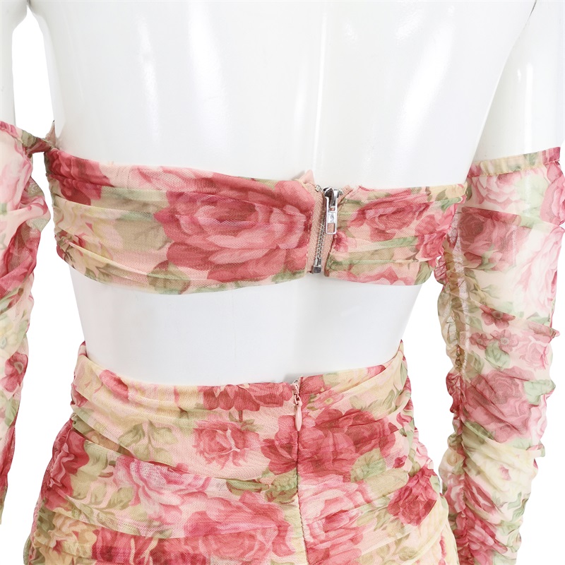 Floral printed mesh two piece sets