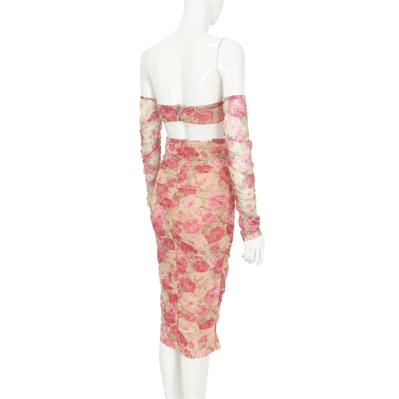 Floral printed mesh two piece sets