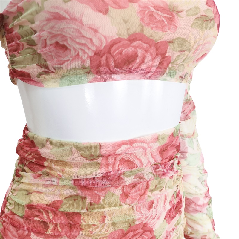 Floral printed mesh two piece sets