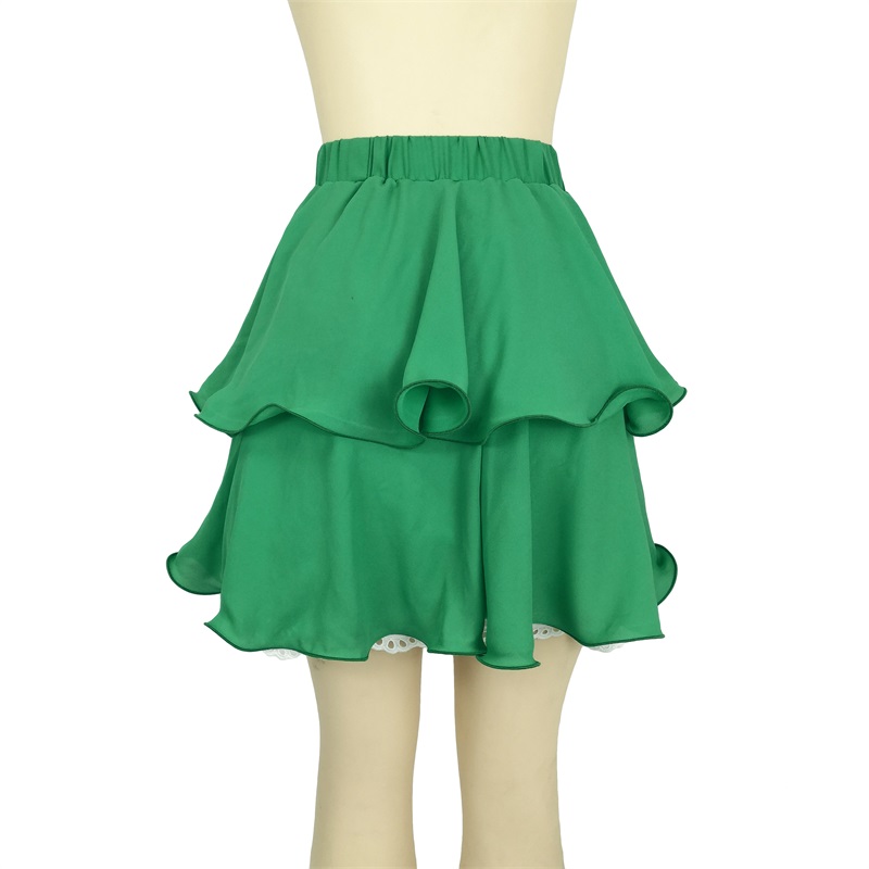 Green layered mini skirt