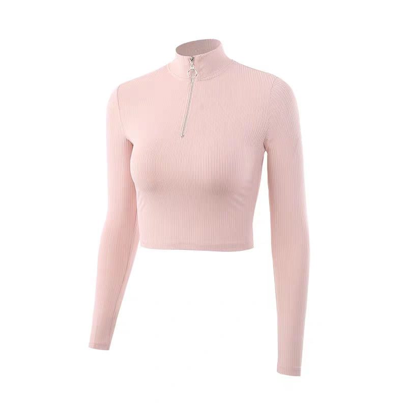 Yoga Clothing Women's Standing Collar Zipper Long-Sleeved Yoga High Elastic Sports Clothes Fitness Running Outdoors