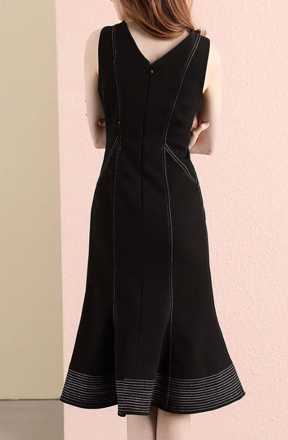 Clothing Manufacturers Custom Spring Summer Autumn Comfortable Navy Slim Denim Sleeveless Crew Neck Midi Dress