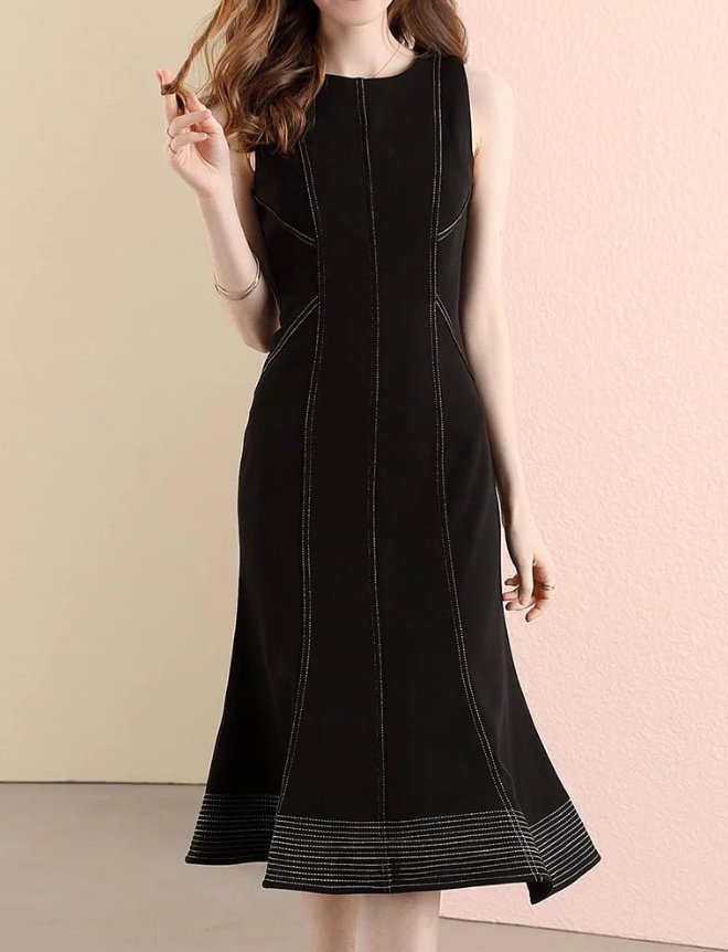 Clothing Manufacturers Custom Spring Summer Autumn Comfortable Navy Slim Denim Sleeveless Crew Neck Midi Dress