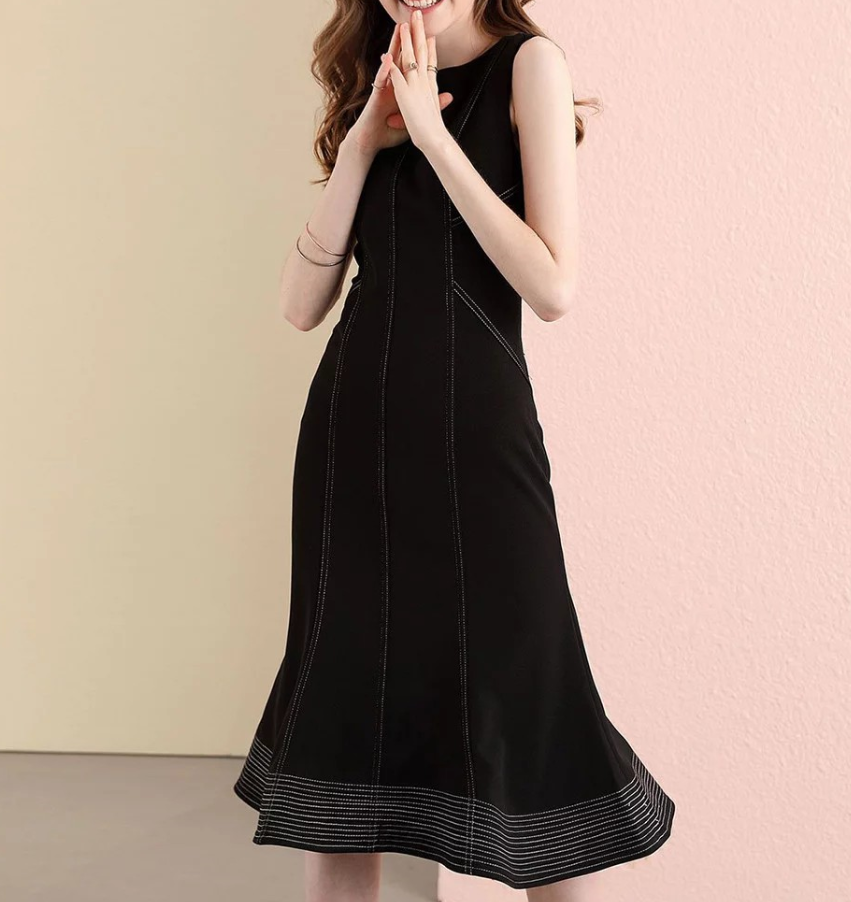 Clothing Manufacturers Custom Spring Summer Autumn Comfortable Navy Slim Denim Sleeveless Crew Neck Midi Dress