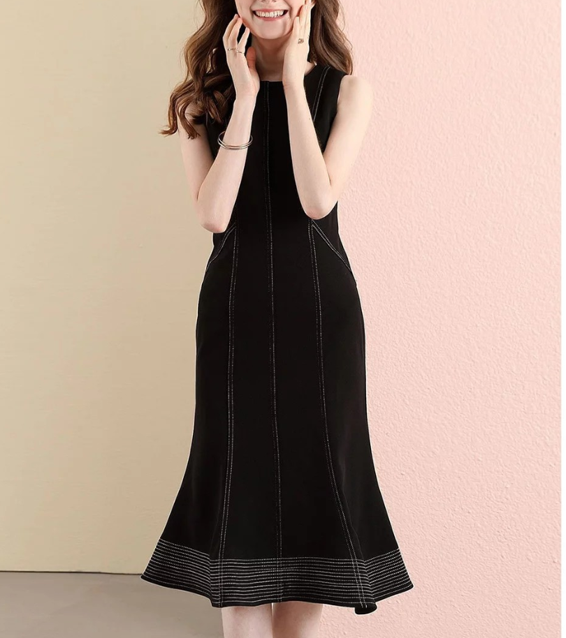 Clothing Manufacturers Custom Spring Summer Autumn Comfortable Navy Slim Denim Sleeveless Crew Neck Midi Dress