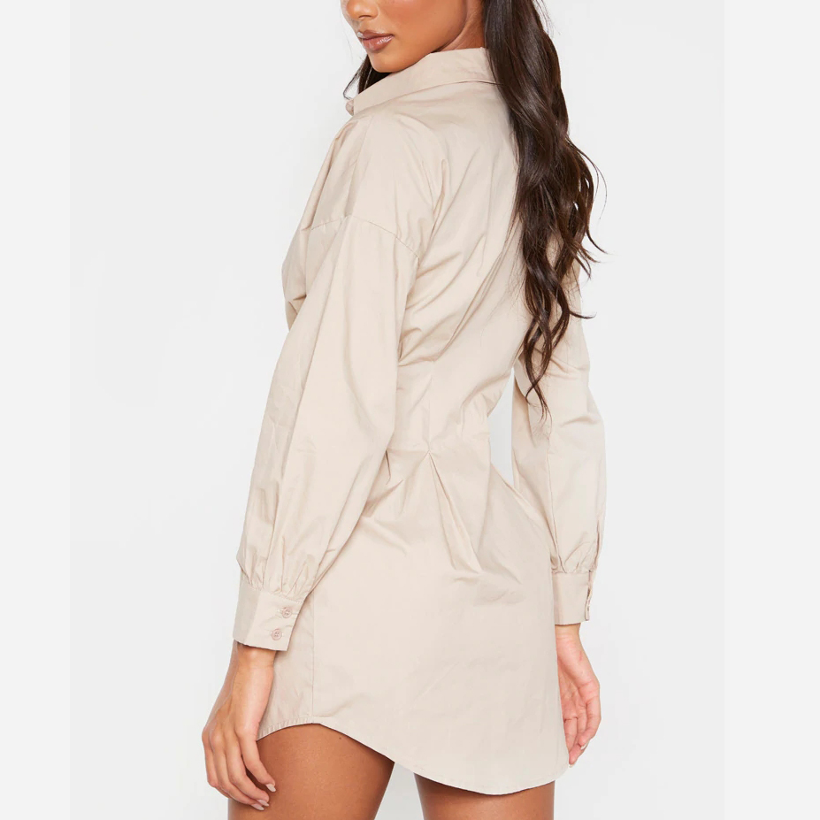 Spring New Style Fashion a Waist Wrapped Style Casual Retro Simple Women Long Sleeves Shirt Dress