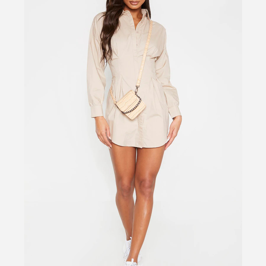 Spring New Style Fashion a Waist Wrapped Style Casual Retro Simple Women Long Sleeves Shirt Dress