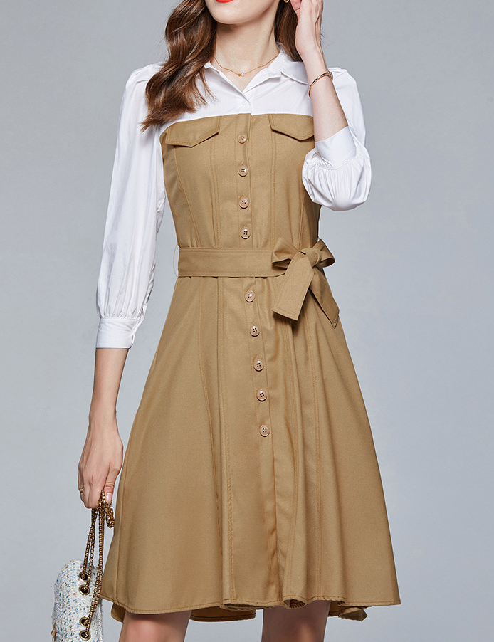 2025 Fashions Women Clothing Button up Shirt Dress Patchwork Casual Dresses